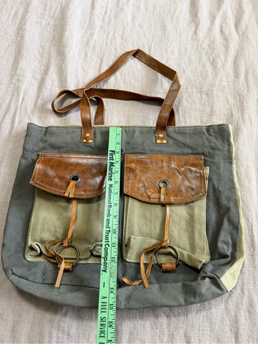 Mona B Dakota Up-Cycled Canvas Shoulder Bag Vintage Military Tarps Truck Covers
